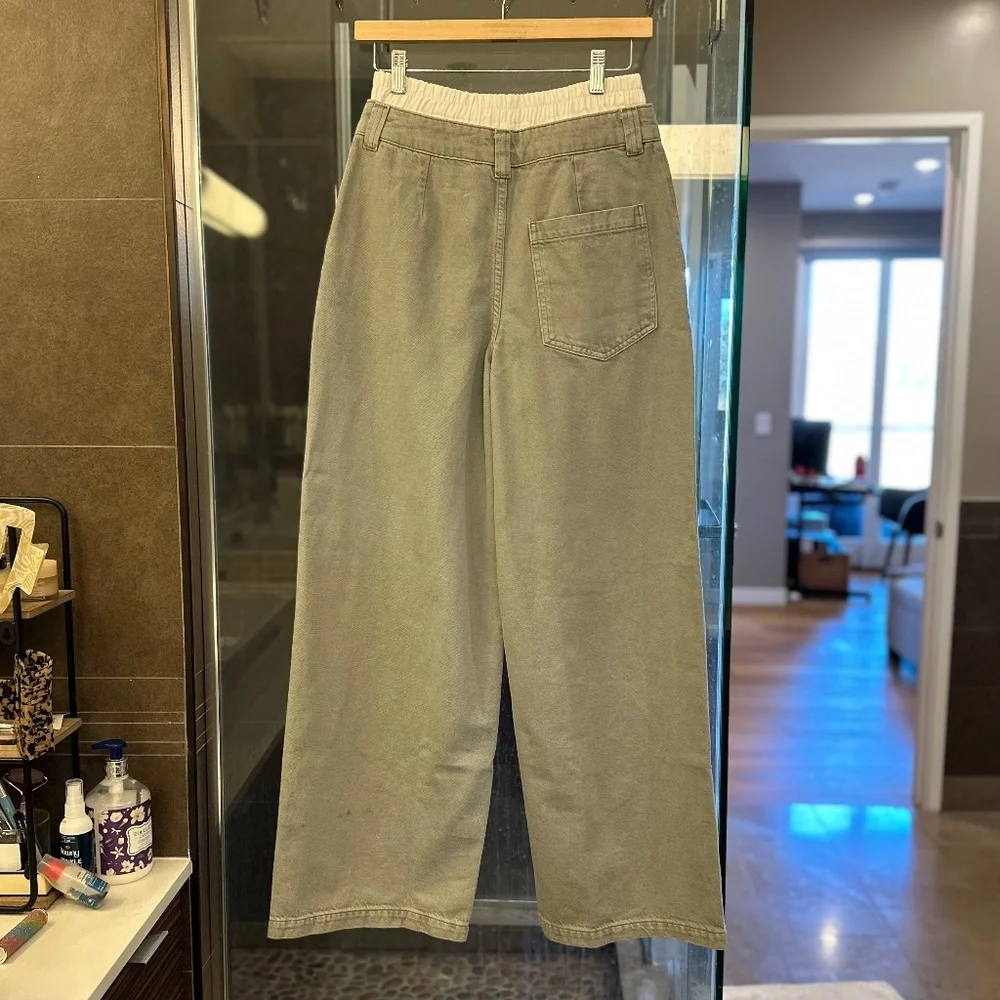 Topshop Boxer Waistband Cotton-Blend Wide-Leg Denim Pants (Grey/White) - Picture 9 of 16